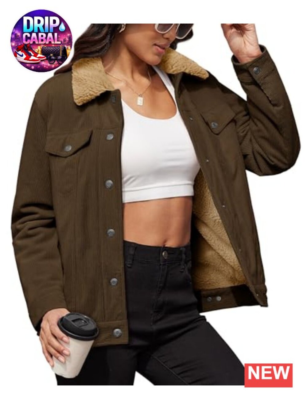 Corduroy Jacket Sherpa Fleece Lined Winter Coat Car Coat